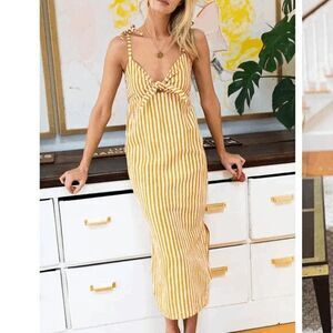 India Collection Emerson Fry Marigold Striped Midi Tank Dress Women's Size Small